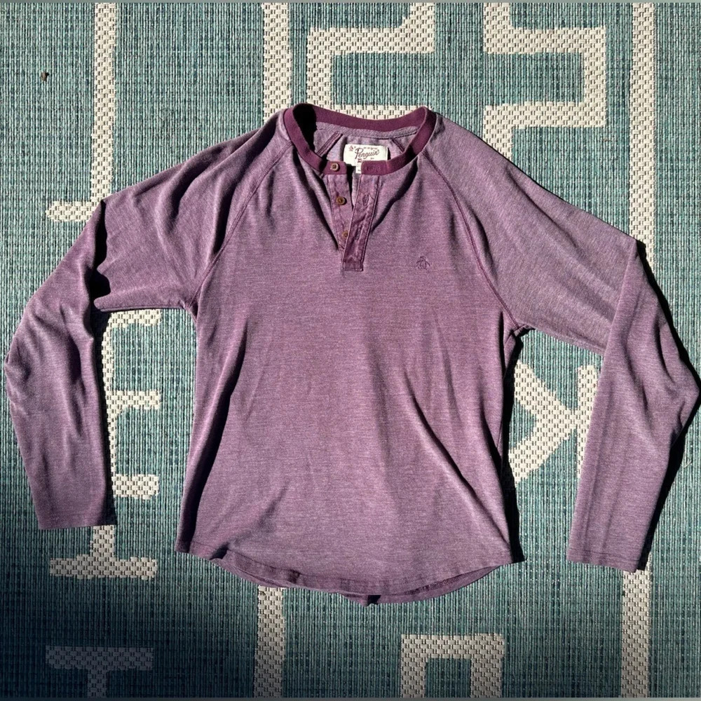 Original Penguin by Munsingwear Purple Henley Long Sleeve Shirt Size Large